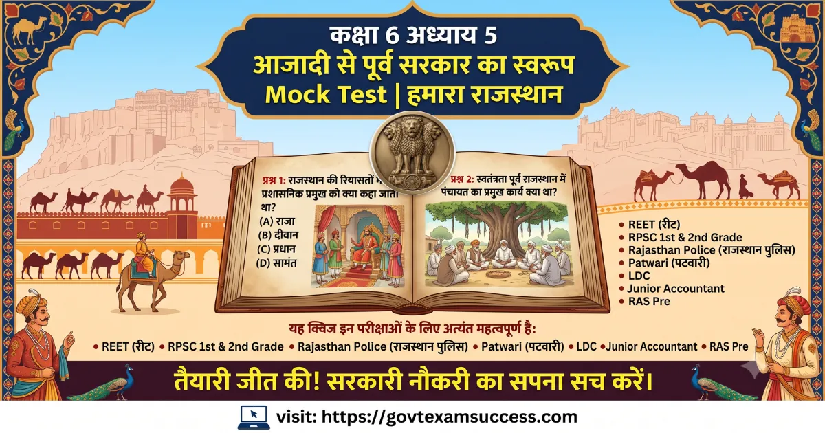 कक्षा 6 अध्याय 5 आजादी से पूर्व सरकार का स्वरूप Mock Test