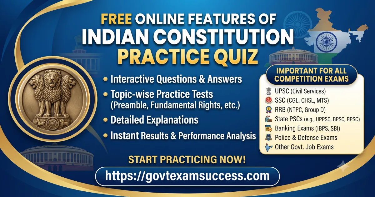 Free Online Features of Indian Constitution Practice Quiz