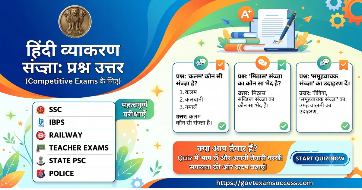 हिंदी व्याकरण संज्ञा प्रश्न उत्तर for Competitive Exams
