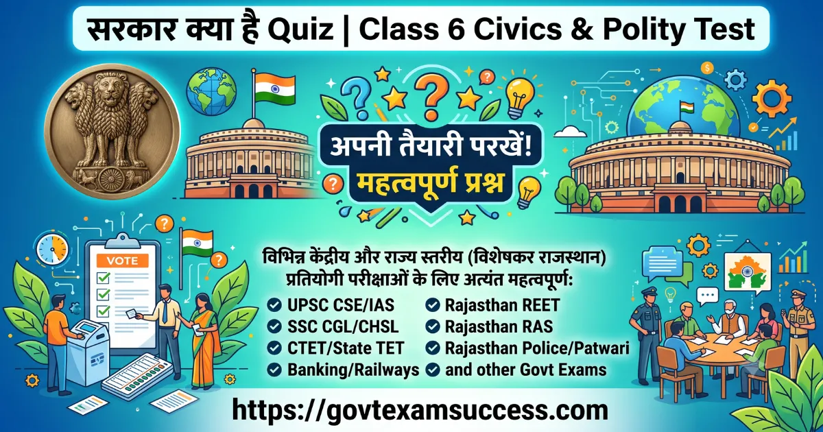 सरकार क्या है Quiz | Class 6 Civics & Polity Test